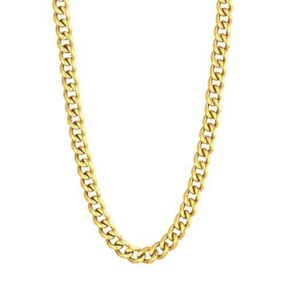 3055 Curb Chain Necklace 18K Gold Plated Stainless Steel 6mm Wide Diamond